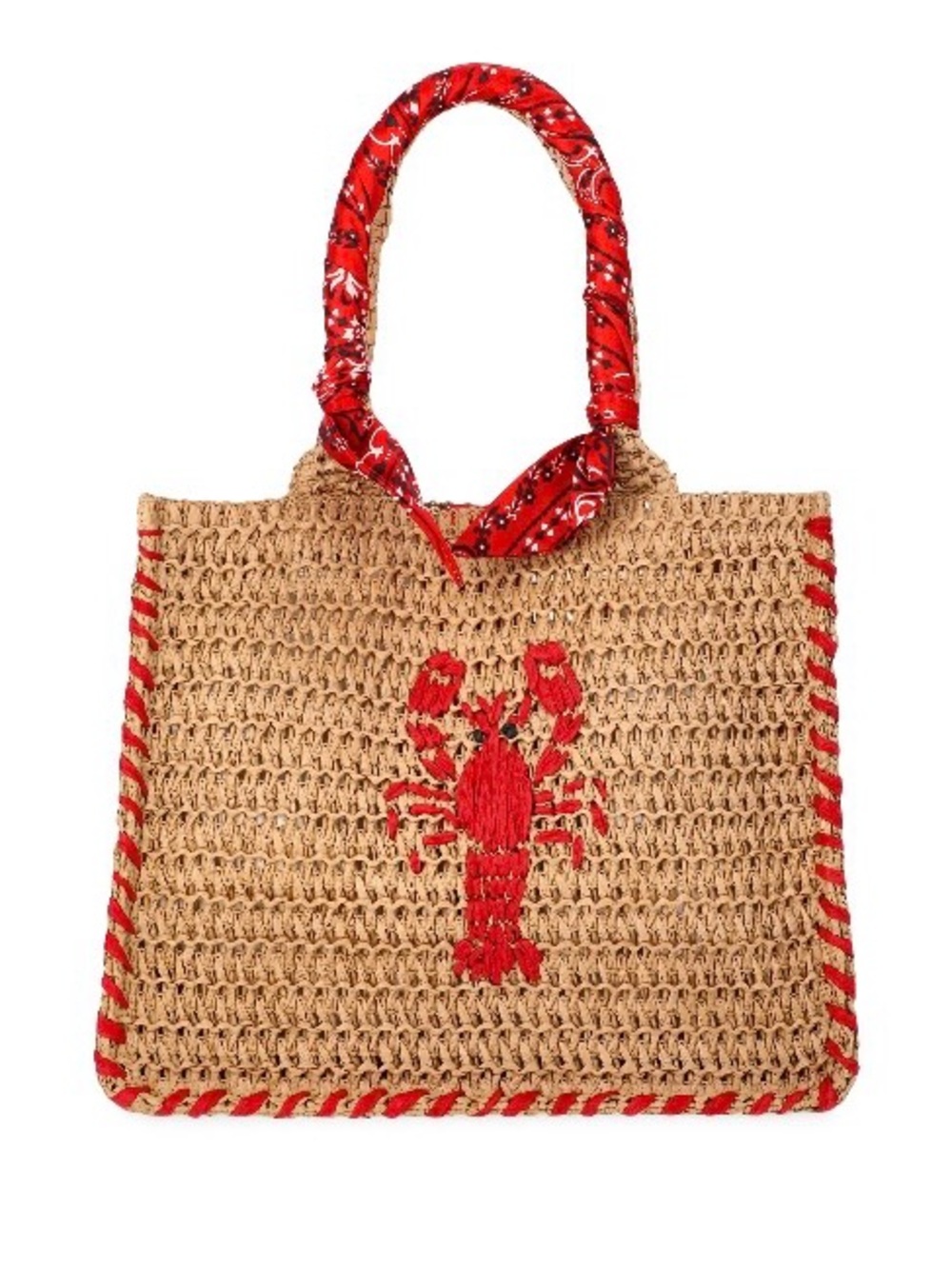 No Boundaries Women
Beach Icons Mini Straw
Tote Bag, Natural Lobster Embroidery